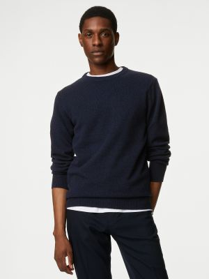 Шерстяной свитер с круглым вырезом Marks & Spencer синий