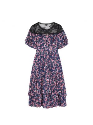Приталенное платье миди с оборками в цветочный принт Rebecca Taylor
