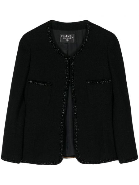 Vlnená dlhá bunda Chanel Pre-owned čierna