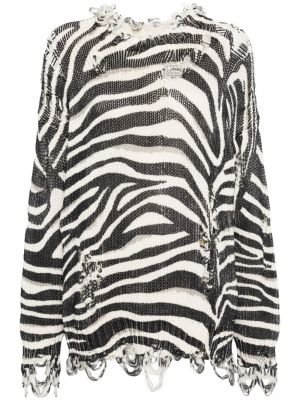 Roztrhaný sveter s potlačou so vzorom zebry R13