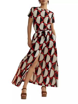Длинная юбка с принтом с геометрическим узором с круглым вырезом Cynthia Rowley красная