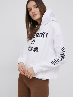 Pamučna hoodie s kapuljačom Superdry bijela