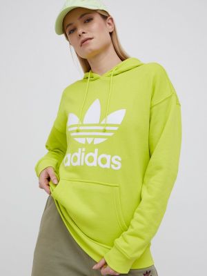 Bluza z kapturem bawełniana z nadrukiem Adidas Originals zielona