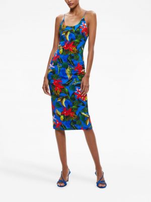 Midi šaty s potiskem s tropickým vzorem Alice + Olivia modré