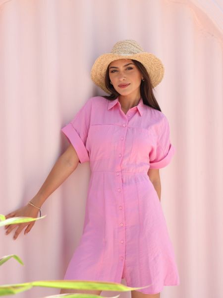 Платье-рубашка из модала Laluvia розовое