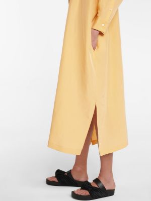 Pamučna svilena midi haljina Jil Sander žuta
