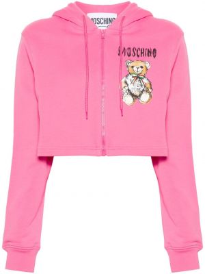 Raštuotas džemperis su gobtuvu Moschino rožinė