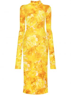 Sukienka długa z wiskozy w kwiatki z długim rękawem Kwaidan Editions - żółty