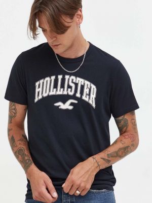Памучна тениска с дълъг ръкав с апликация Hollister Co. черно