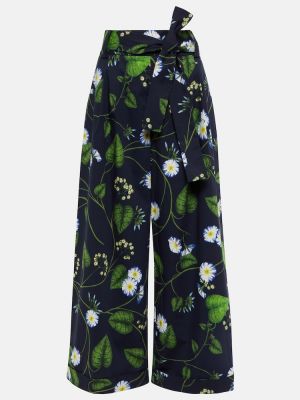 Pamučne culotte hlače s cvjetnim printom Oscar De La Renta plava