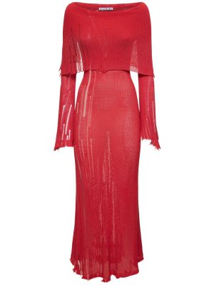 Midi šaty s oděrkami Acne Studios červené
