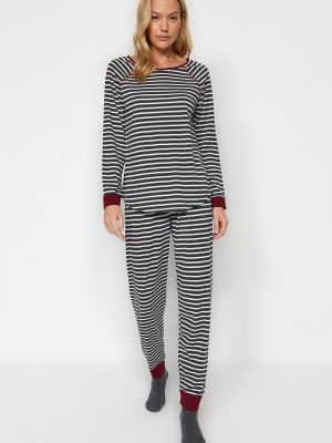 Pletené pruhované bavlněné pyžamo Trendyol šedé