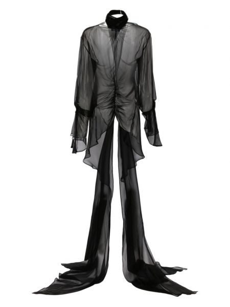Jedwabna bluzka drapowana Mugler czarna