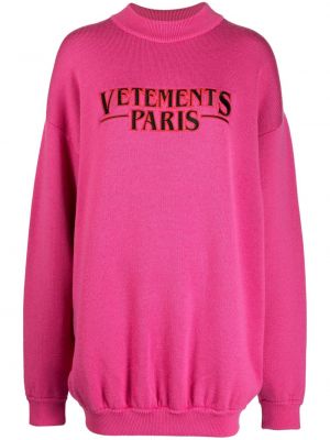 Volneni pulover z vezenjem iz merina Vetements roza