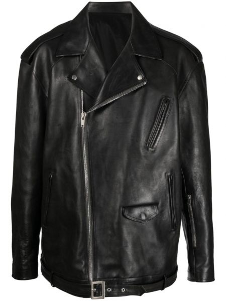 Usnjena jakna z zadrgo Rick Owens črna