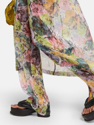 Pantalones rectos de seda de flores de crepé Dries Van Noten