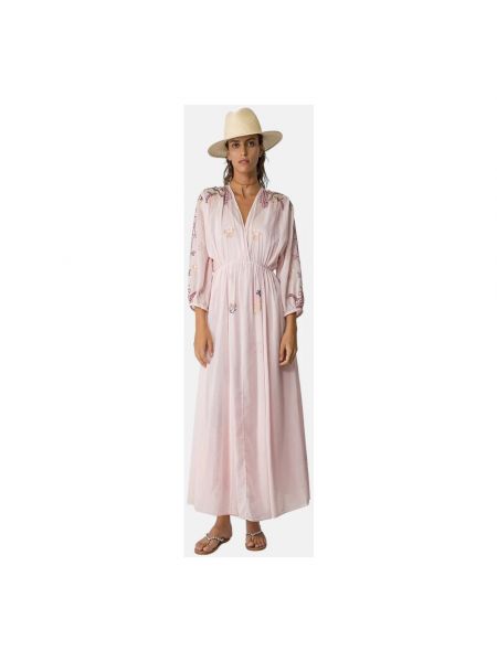 Vestido largo con bordado de seda de algodón Forte Forte rosa
