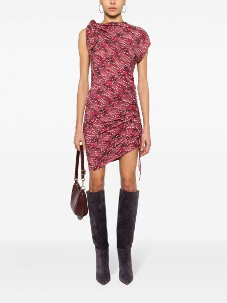 Sukienka mini z nadrukiem w abstrakcyjne wzory asymetryczna Marant Etoile czerwona