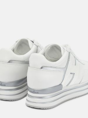 Sneakersy skórzane na platformie Hogan srebrne