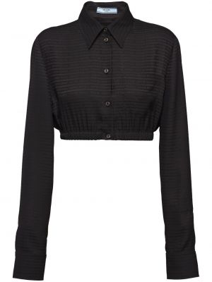 Pūkinė žakardinė marškiniai su sagomis Prada juoda
