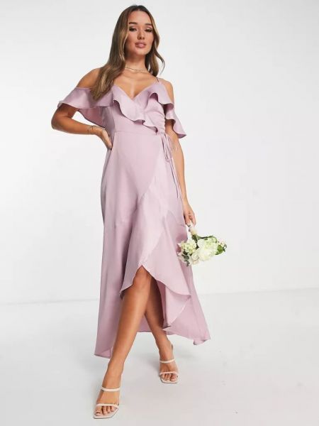 Платье с открытыми плечами с рюшами Tfnc розовое