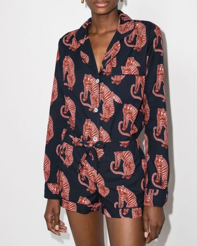 Pijama con estampado con rayas de tigre Desmond & Dempsey rojo