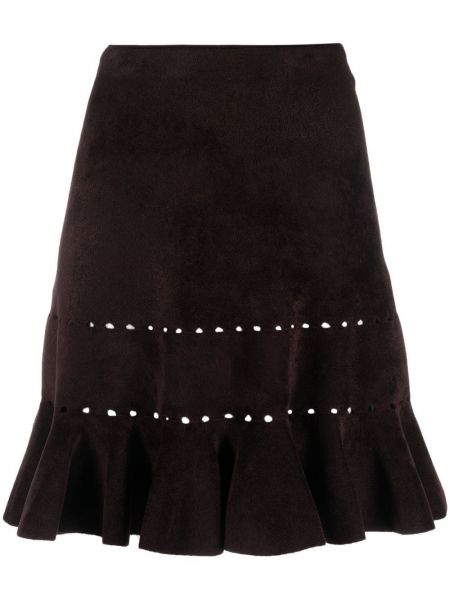 Viskózové semišové sukně s rozparkem s vysokým pasem Alaïa Pre-owned - hnědá