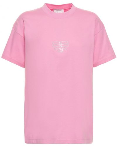 Bavlnené priliehavé tričko s potlačou Balenciaga ružová