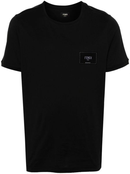 T-shirt en coton avec applique Fendi noir