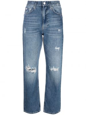 Obrabljene ravne kavbojke Calvin Klein Jeans modra