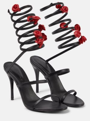 Satenaste sandali s cvetličnim vzorcem Magda Butrym črna