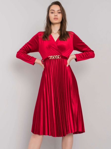 Плисирана велур рокля Fashionhunters червено