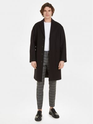 Vlnený priliehavý kabát Calvin Klein čierna