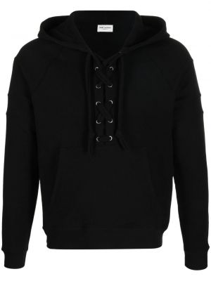 Nėriniuotas džemperis su gobtuvu su raišteliais Saint Laurent juoda