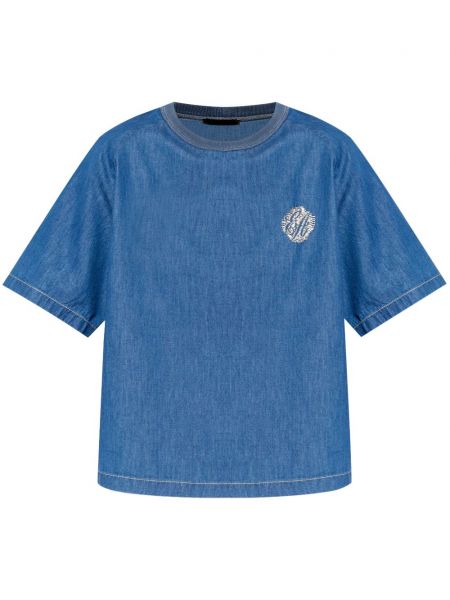 Siuvinėtas marškinėliai Emporio Armani mėlyna