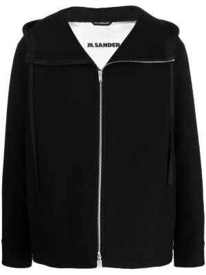 Volnena jakna s kapuco Jil Sander črna