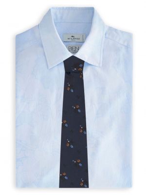 Žakardinis gėlėtas šilkinis kaklaraištis Etro mėlyna