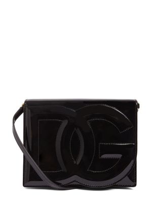 Кожени чанта за ръка от лакирана кожа Dolce & Gabbana черно