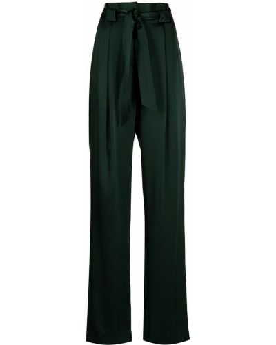Pantalon taille haute en soie Michelle Mason vert