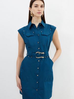 Атласное платье мини с пряжкой Karen Millen синее