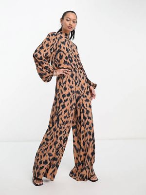 Леопардовый комбинезон с широкими штанами с принтом Never Fully Dressed