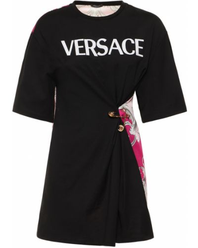 Памучна тениска с принт от джърси Versace