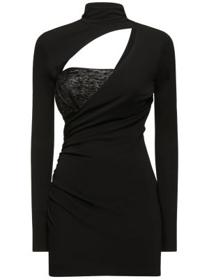 Jersey mini obleka s čipko Dundas črna