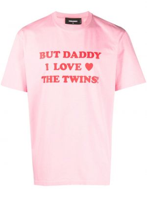 Памучна тениска с принт Dsquared2 розово