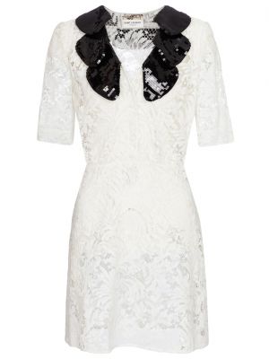 Платье мини с пайетками Saint Laurent белое