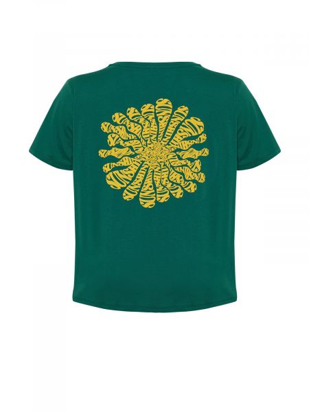 Dzianinowa koszulka z nadrukiem Trendyol zielona
