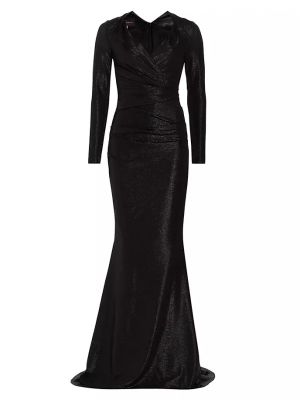 Плиссированное платье цвета металлик со сборками Talbot Runhof черный