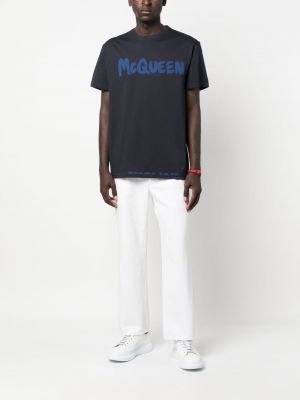 T-shirt en coton à imprimé Alexander Mcqueen bleu
