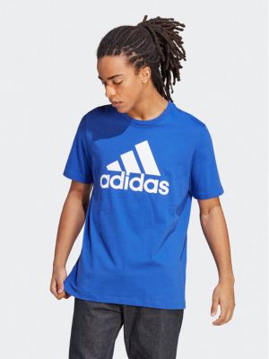 Bavlnené priliehavé polokošeľa Adidas - modrá