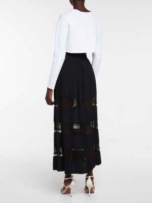 Čipkovaná plisovaná dlhá sukňa Alaã¯a čierna